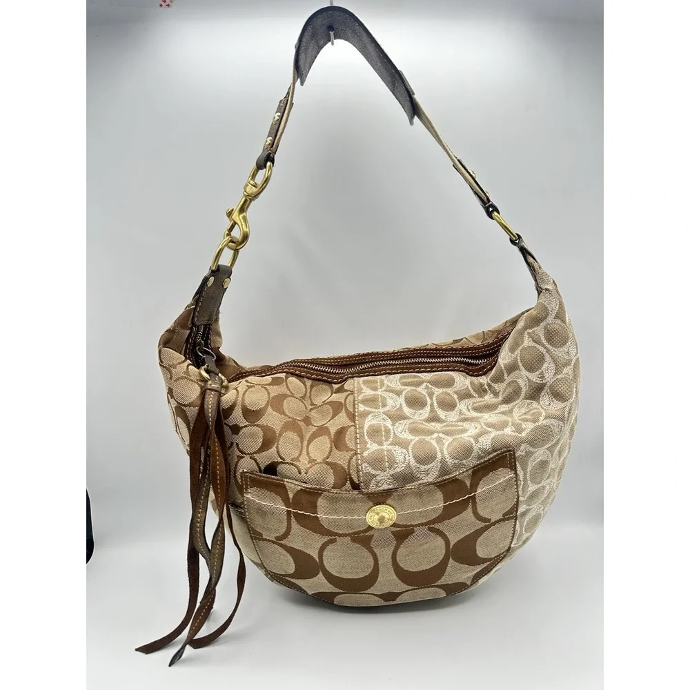 Vintage Coach Signature Patchwork Hobo Bag 10233 Y2K (2006) Gold, Beige, Brown